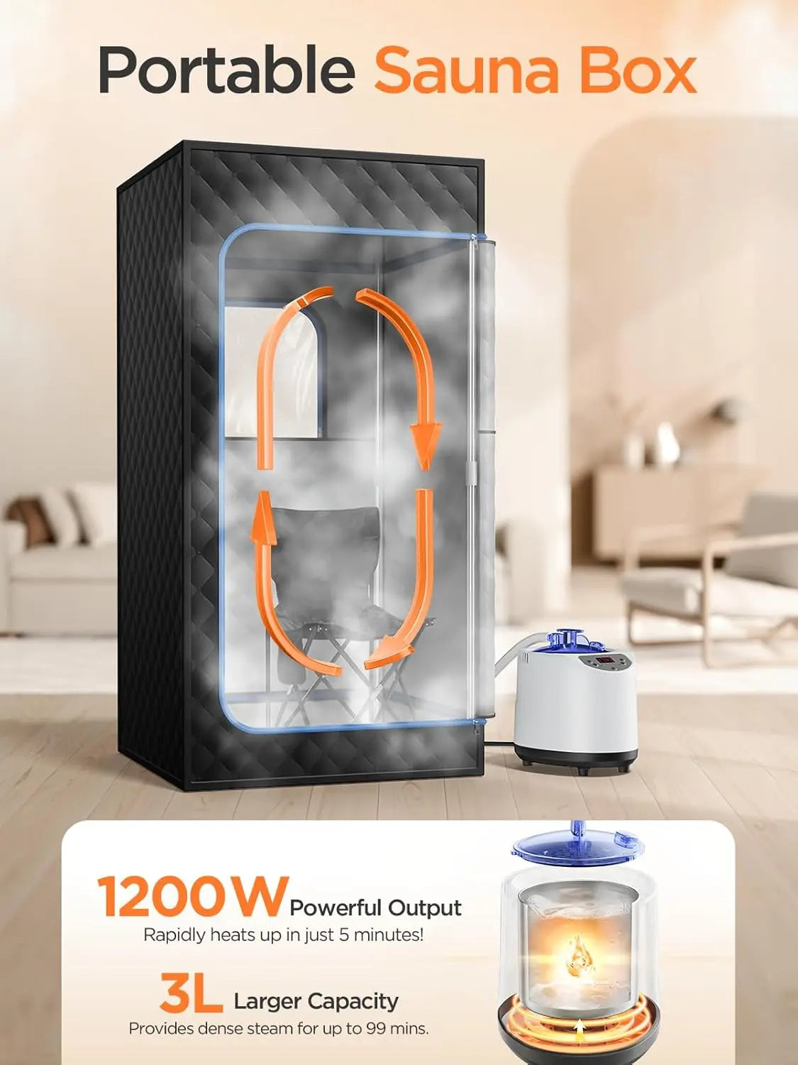 Sauna Box, Portable Sauna for Home, Personal Steam Sauna Tent with 1200W 3L Steamer Heater, 15 Levels, Remote Control, Foldable
