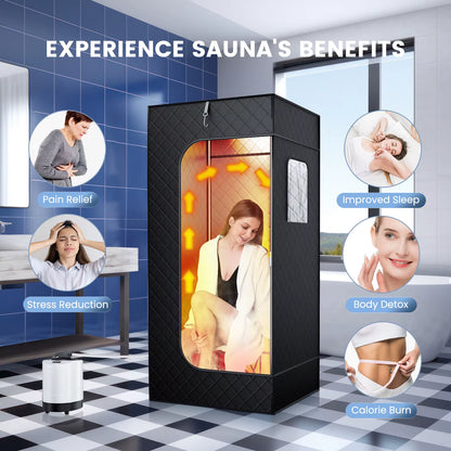 Portable Steam Sauna Tent Room with Steamer 1000W 2.6L Steam Generator Single Person Sauna for Relaxation Detox Home Spa