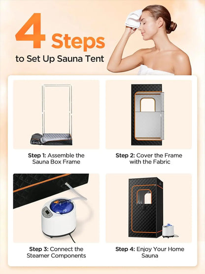 Sauna Box, Portable Sauna for Home, Personal Steam Sauna Tent with 1200W 3L Steamer Heater, 15 Levels, Remote Control, Foldable