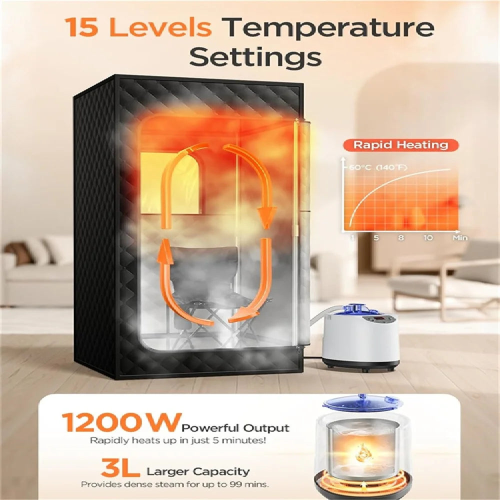 Portable Steam Sauna for Home Spa Sauna Tent Sauna Box with 1500W 3L Steamer Remote Control Height