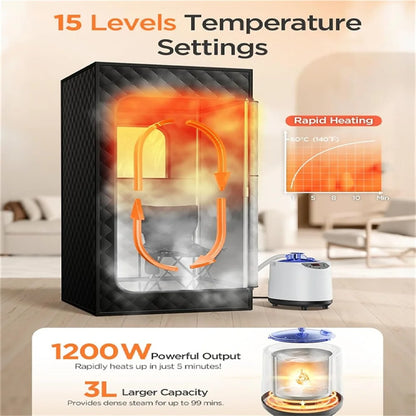 Portable Steam Sauna for Home Spa Sauna Tent Sauna Box with 1500W 3L Steamer Remote Control Height