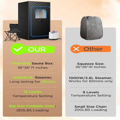Portable Steam Sauna for Home Spa Sauna Tent Sauna Box with 1500W 3L Steamer Remote Control Height