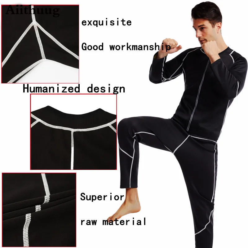 Aiithuug Slim Sets Sauna Suit for Men Sweat Jacket Long Sleeve Workout Sauna Shirts Zipper Neoprene Gym Slimming Top Body Shaper